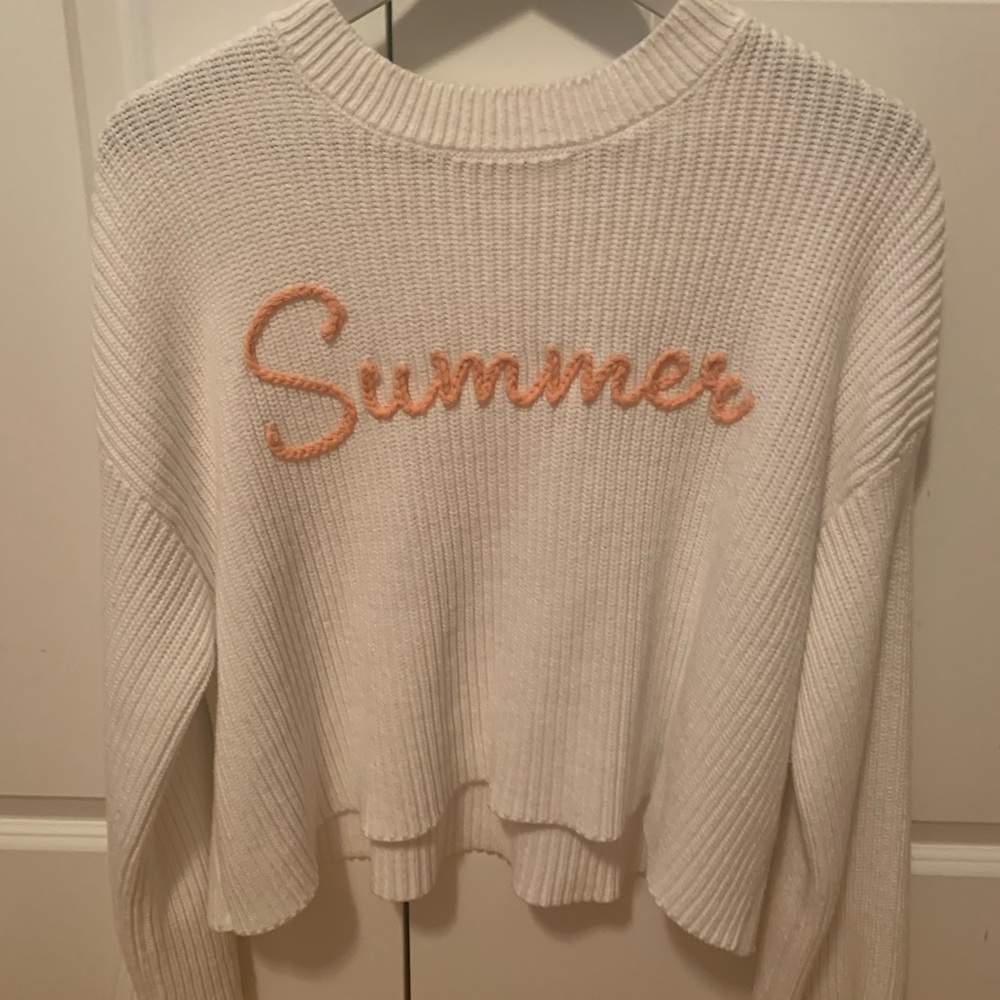 moon & madison White and Orange Crew Neck Sweater